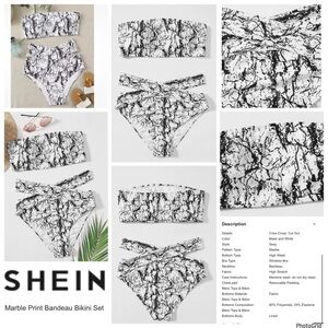 Shein 3XL plus size marble bandeau two piece bikini NWOT